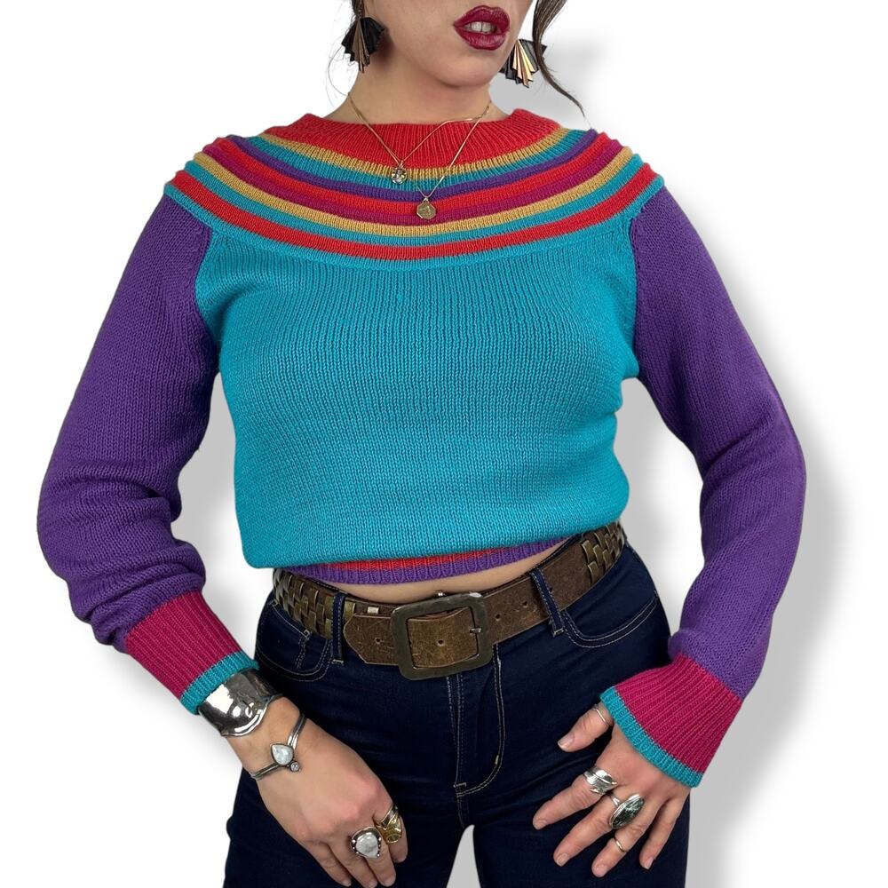 ❌SOLD❌1970's QUEENS WAY TO FASHION rainbow knit sweater made in Korea - Picture 16 of 17